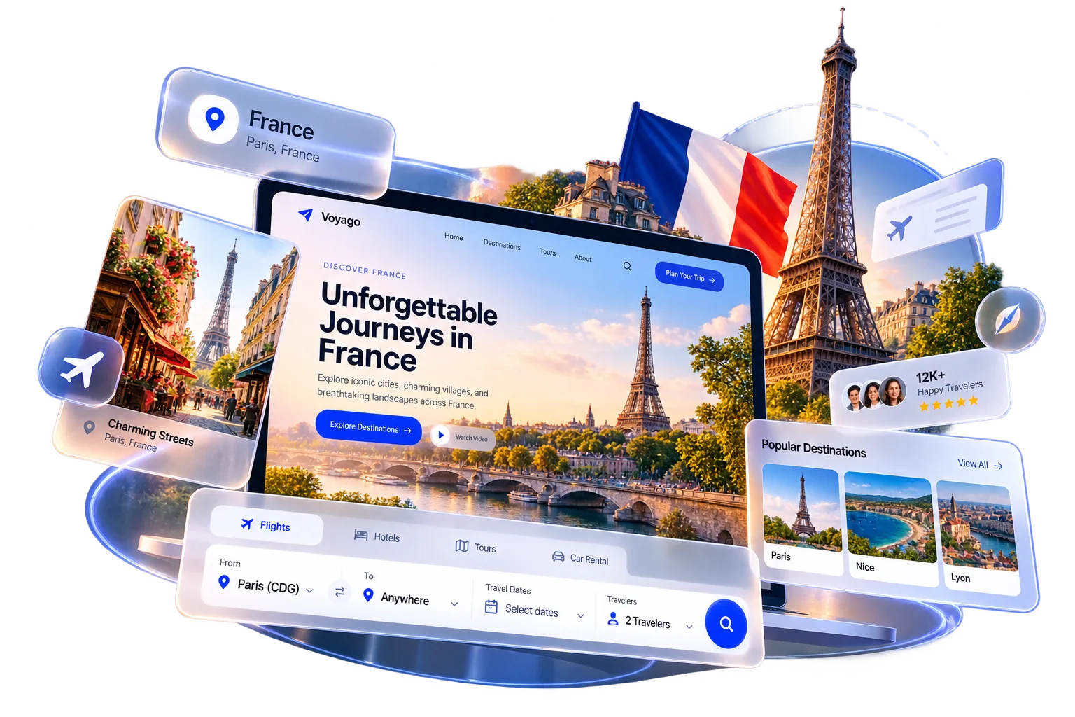 Travel website design by Techwitpro in front of the Eiffel Tower in Paris